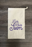 Canvas & vinyl-lined, silkscreened wet bags- summer is coming!