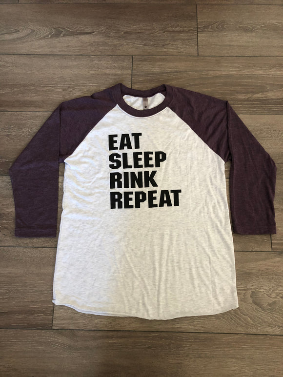 Eat, Sleep, Rink, Repeat-Baseball 3/4 Shirt-Adult Sizes